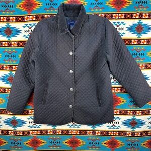 Charter Club Quilted Jacket Corduroy Trim Button‎ Front Coat Navy Large